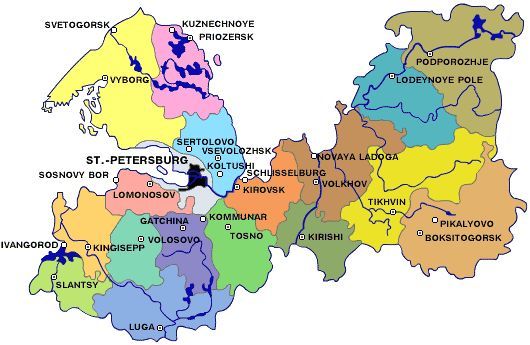 Map of administrative division of St. Petersburg  Region (official name: Leningrad Region)